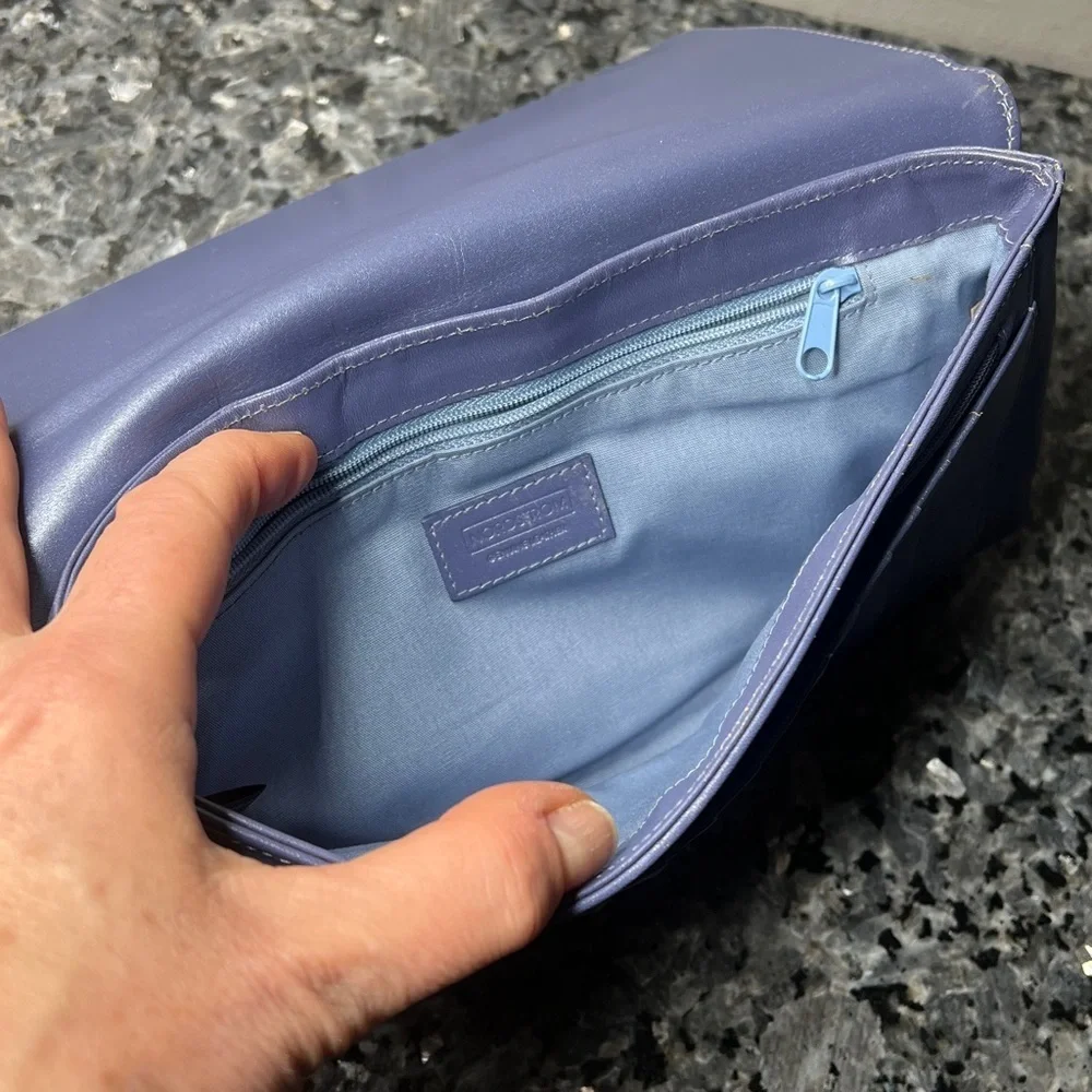 Nordstrom Leather Lavender Large Hand Strap Wallet Magnetic Clutch Bag